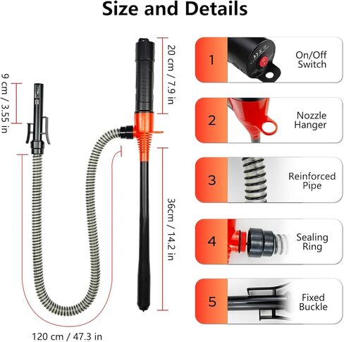 مضخة نقل الوقود المحمولة ببطارية ليثيوم 3.2GPM للغاز والديزل والماء ومضخة سيفون الغاز للبنزين والسيارات والدراجات النارية والتخييم ومدرجة في قائمة UL&CE، قابلة لإعادة الشحن عبر النوع C in Kuwait
