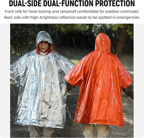 SUNGOOYUE Rain Poncho, 4pcs Reflective Windproof Rainproof Insulated Emergency Raincoat with Whistle Storage Bag for Hiking Camping (4PCS Orange) in Saudi Arabia