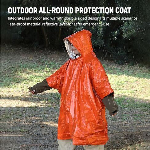 SUNGOOYUE Rain Poncho, 4pcs Reflective Windproof Rainproof Insulated Emergency Raincoat with Whistle Storage Bag for Hiking Camping (4PCS Orange) in Saudi Arabia