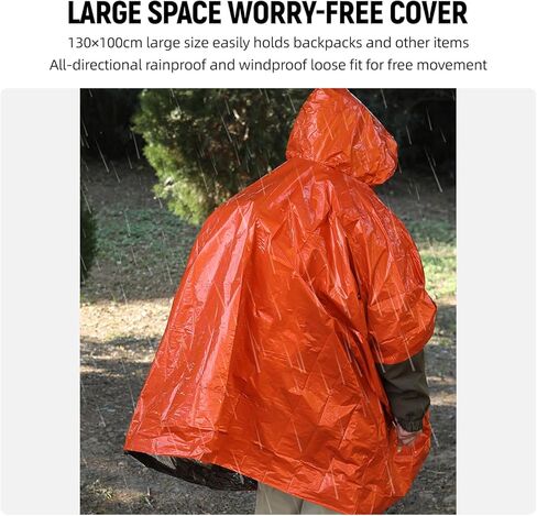 SUNGOOYUE Rain Poncho, 4pcs Reflective Windproof Rainproof Insulated Emergency Raincoat with Whistle Storage Bag for Hiking Camping (4PCS Orange) in Saudi Arabia