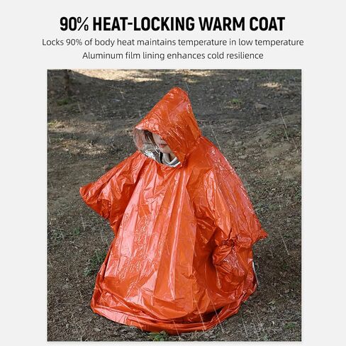 SUNGOOYUE Rain Poncho, 4pcs Reflective Windproof Rainproof Insulated Emergency Raincoat with Whistle Storage Bag for Hiking Camping (4PCS Orange) in Saudi Arabia