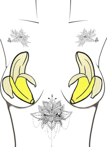 Neva Nude Banana Glitter Large Nipztix Pasties Nipple Covers for Festivals, Raves, Parties, Lingerie and More, Medical Grade Adhesive, Waterproof and Sweatproof, Made in USA in Saudi Arabia