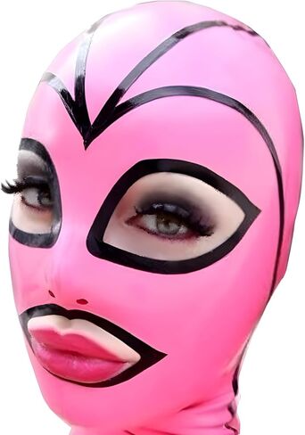 قناع مطاطي بغطاء رأس من اللاتكس من IOKUKI مصنوع يدويًا للرجال والنساء، قناع فم مفتوح من اللاتكس مع سحاب خلفي وتنفس للأنف in Kuwait