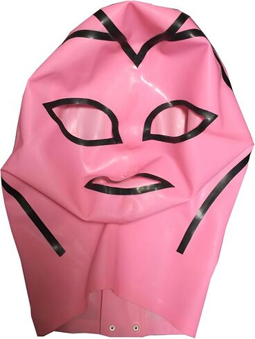 قناع مطاطي بغطاء رأس من اللاتكس من IOKUKI مصنوع يدويًا للرجال والنساء، قناع فم مفتوح من اللاتكس مع سحاب خلفي وتنفس للأنف in Kuwait