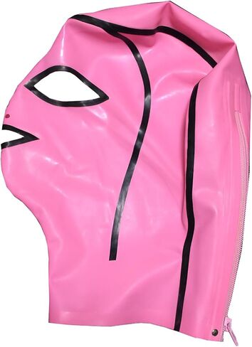 قناع مطاطي بغطاء رأس من اللاتكس من IOKUKI مصنوع يدويًا للرجال والنساء، قناع فم مفتوح من اللاتكس مع سحاب خلفي وتنفس للأنف in Kuwait