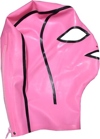 قناع مطاطي بغطاء رأس من اللاتكس من IOKUKI مصنوع يدويًا للرجال والنساء، قناع فم مفتوح من اللاتكس مع سحاب خلفي وتنفس للأنف in Kuwait