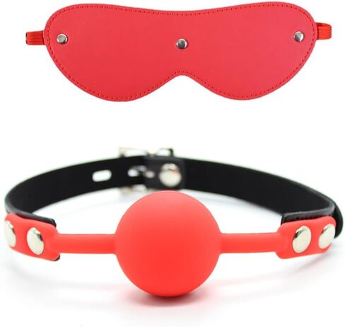 Silicone Ball Gag and PU Leather Blindfold for Adult Play,Adjustable Strap on Mouth Gag and Eye Mask Sex Toy for Adults in Kuwait