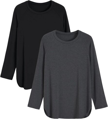 Latuza Women's Petite Tunic Top Raglan Long Sleeve Lounge Pajama Top 2 Pack in Saudi Arabia