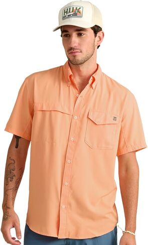 HUK mens Tide Point Solid Short Sleeve Shirt, for Men Button Down Shirt, Moss, Medium US in Saudi Arabia