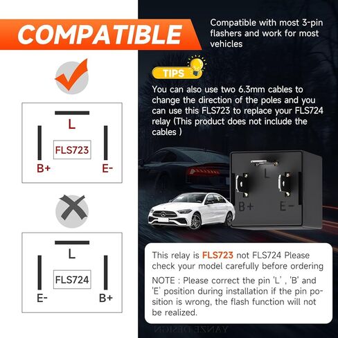 2 Pcs 3 Pin Electronic Flasher Relay, 12V 0.02A-20A Turn Signal Relays, Led Light Bulbs Flasher Relay Fix, Common with CF13 JL-02 EP34 （Pack of 2 in Saudi Arabia