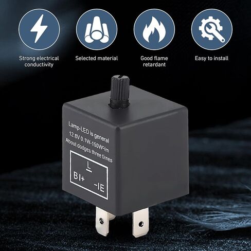 مرحل فلاش LED CF13، مرحل قابل للتعديل بثلاثة دبابيس من أجل إشارة الانعطاف الوامضة المفرطة ومشكلة التحذير من المخاطر، أداة إصلاح تردد الفلاش التوصيل والتشغيل، لمعظم السيارات (أسود) in Kuwait