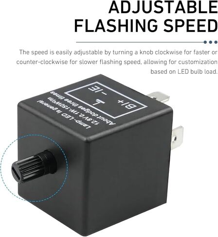 مرحل فلاش LED CF13، مرحل قابل للتعديل بثلاثة دبابيس من أجل إشارة الانعطاف الوامضة المفرطة ومشكلة التحذير من المخاطر، أداة إصلاح تردد الفلاش التوصيل والتشغيل، لمعظم السيارات (أسود) in Kuwait