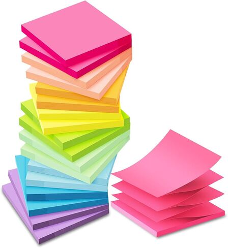 (18 Pack) Pop Up Sticky Notes Refill,3x3 in Popup Notepads,Accordion Stickies Super Sticking Power,Office School Memo Note Pads Bright Colors,Post on Windows Doors,Recyclable,Easy to Write on in Saudi Arabia