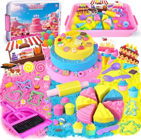 Mermaid Sensory Bin, Play Sand Art Kit with Sandbox & Accessories & Tools & Colorful Sea Shell Conch Starfish Gems Toys Set, Indoor Outdoor Pretend Play Beach Toy Birthday for Girls Boys 3 4 5 6 7 8 in Kuwait