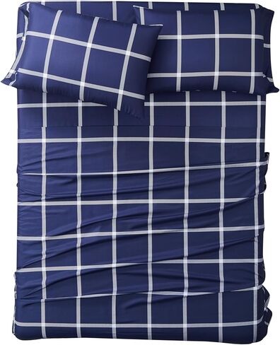 TRULY SOFT Printed Windowpane White and Navy Polyester 3-Piece Twin XL Sheet Set, Geometric Themed, for Men and Women, Oeko-TEX Certified Confidence in Saudi Arabia