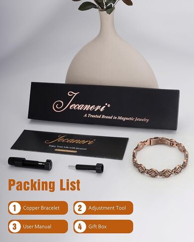 Jecanori سوار من النحاس النقي للنساء، سوار مغناطيسي من النحاس مع مغناطيس غاوس 3500، هدية مجوهرات قابلة للتعديل مع أداة التحجيم in Kuwait