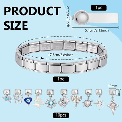 WEBEEDY Italian Charm Bracelet Set with 1Pcs Silver Starter Bracelets 10Pcs Enamel Pendant Charms and Opening Tool for Women Men, Adjustable DIY Modular Italian Charm Bracelet Handmade Jewelry Gifts in Saudi Arabia