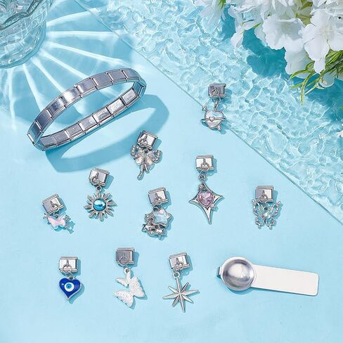 WEBEEDY Italian Charm Bracelet Set with 1Pcs Silver Starter Bracelets 10Pcs Enamel Pendant Charms and Opening Tool for Women Men, Adjustable DIY Modular Italian Charm Bracelet Handmade Jewelry Gifts in Saudi Arabia