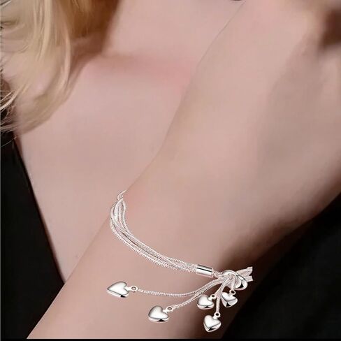 سوار شرابة على شكل قلب مطلي بالفضة S925 للنساء - مجوهرات ساحرة ذات طبقات أنيقة، مناسب للارتداء اليومي وإكسسوارات الهدايا in Saudi Arabia