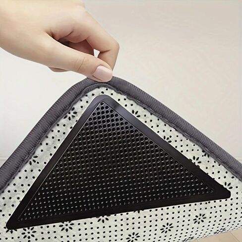 8pcs Triangular Rug Grippers Non-Slip, Dual-Sided Adhesive Pads, Easy to Apply & Remove,Washable, Keeps Corners Flat on Hardwood Floors & Tiles Deal for Bedrooms, Offices, Living Rooms in Saudi Arabia