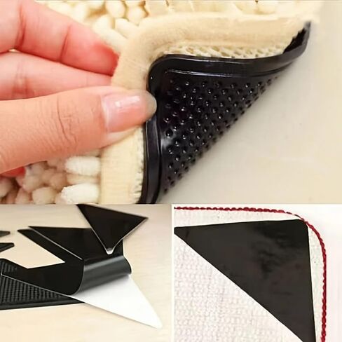 8pcs Triangular Rug Grippers Non-Slip, Dual-Sided Adhesive Pads, Easy to Apply & Remove,Washable, Keeps Corners Flat on Hardwood Floors & Tiles Deal for Bedrooms, Offices, Living Rooms in Saudi Arabia