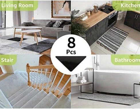 8pcs Triangular Rug Grippers Non-Slip, Dual-Sided Adhesive Pads, Easy to Apply & Remove,Washable, Keeps Corners Flat on Hardwood Floors & Tiles Deal for Bedrooms, Offices, Living Rooms in Saudi Arabia