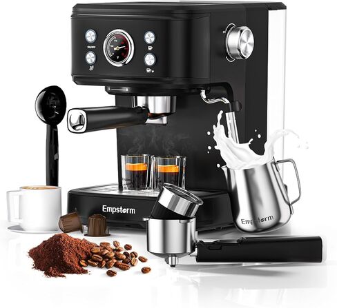 Empstorm 12 Cup Programmable Drip Coffee Maker - 1000W Fast Brew Coffee Machine with Glass Carafe, Auto Shut Off & 4-Hour Keep Warm, Anti-Drip System, Strong Brew, Black with Stainless Steel Accents in Kuwait
