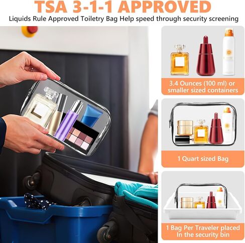 AURUZA Clear Makeup Bag,Portable Travel Toiletry Bags with Zipper, TSA Approved Clear Organizer Bags, PVC Cosmetic Pouch for Airport Airline Compliant in Kuwait