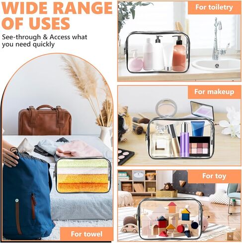 AURUZA Clear Makeup Bag,Portable Travel Toiletry Bags with Zipper, TSA Approved Clear Organizer Bags, PVC Cosmetic Pouch for Airport Airline Compliant in Kuwait