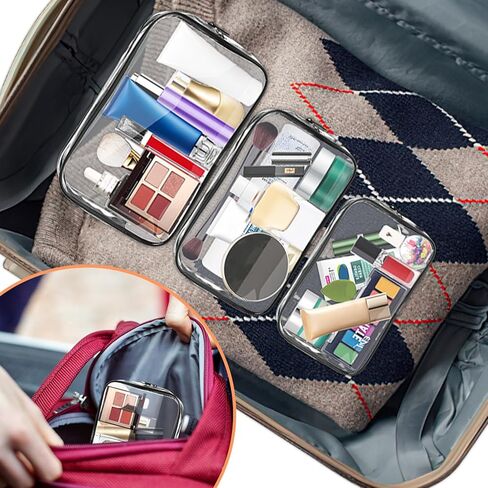 AURUZA Clear Makeup Bag,Portable Travel Toiletry Bags with Zipper, TSA Approved Clear Organizer Bags, PVC Cosmetic Pouch for Airport Airline Compliant in Kuwait