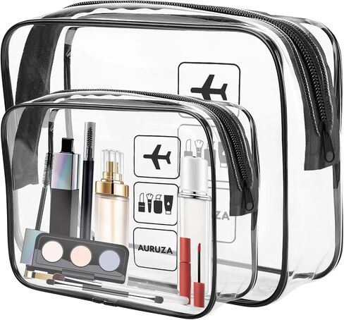 AURUZA Clear Makeup Bag,Portable Travel Toiletry Bags with Zipper, TSA Approved Clear Organizer Bags, PVC Cosmetic Pouch for Airport Airline Compliant in Kuwait