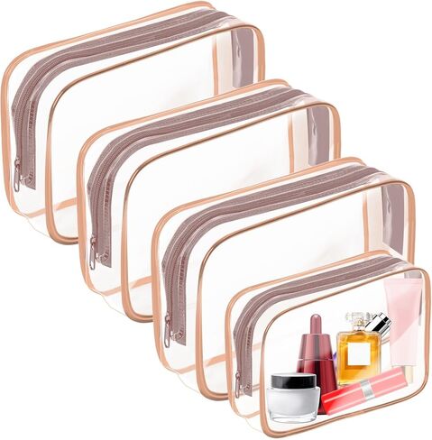 AURUZA Clear Makeup Bag,Portable Travel Toiletry Bags with Zipper, TSA Approved Clear Organizer Bags, PVC Cosmetic Pouch for Airport Airline Compliant in Kuwait