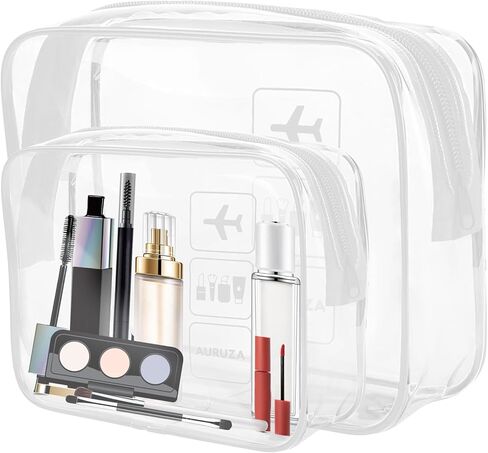 AURUZA Clear Makeup Bag,Portable Travel Toiletry Bags with Zipper, TSA Approved Clear Organizer Bags, PVC Cosmetic Pouch for Airport Airline Compliant in Kuwait