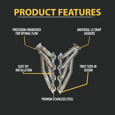 Stainless Steel LS Swap Headers Shorty Style for 4.8L 5.3L 5.7L 6.0L 6.2L, Universal Fit for Custom Swaps, Not Compatible with Factory LS Vehicles in Saudi Arabia