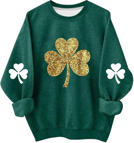 Boys St Patricks Day Shirt Oversized Casual Clover Printed Crewneck Sweatshirts Long Sleeve Irish Shamrock Pullover in Saudi Arabia