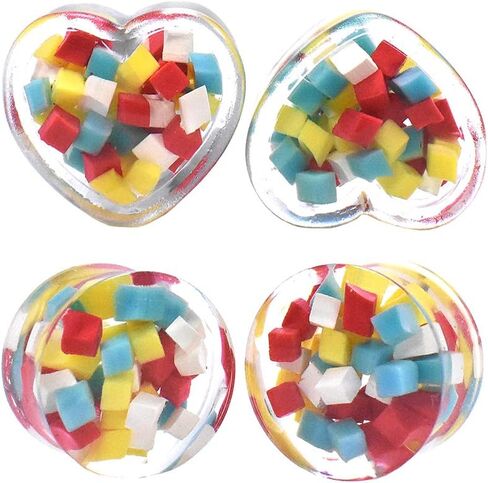 2 أزواج من المربعات الملونة من الأكريليك أنفاق الأذن المقابس المتوسعة مقاييس ثقب الجسم مجوهرات حجم 0 جم (8 مم) إلى 1 بوصة (25 مم)) in Kuwait