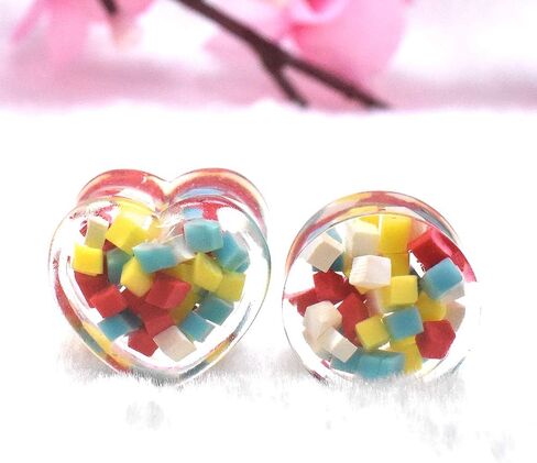 2 أزواج من المربعات الملونة من الأكريليك أنفاق الأذن المقابس المتوسعة مقاييس ثقب الجسم مجوهرات حجم 0 جم (8 مم) إلى 1 بوصة (25 مم)) in Kuwait