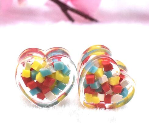 2 أزواج من المربعات الملونة من الأكريليك أنفاق الأذن المقابس المتوسعة مقاييس ثقب الجسم مجوهرات حجم 0 جم (8 مم) إلى 1 بوصة (25 مم)) in Kuwait