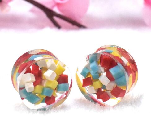 2 أزواج من المربعات الملونة من الأكريليك أنفاق الأذن المقابس المتوسعة مقاييس ثقب الجسم مجوهرات حجم 0 جم (8 مم) إلى 1 بوصة (25 مم)) in Kuwait