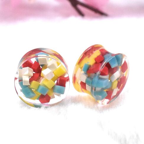 2 أزواج من المربعات الملونة من الأكريليك أنفاق الأذن المقابس المتوسعة مقاييس ثقب الجسم مجوهرات حجم 0 جم (8 مم) إلى 1 بوصة (25 مم)) in Kuwait