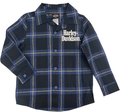 Harley-Davidson Little Boys' Brushed Plaid Long Sleeve Shirt - Black/Blue in Saudi Arabia