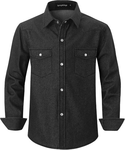 Spring&Gege Western Boys Denim Button Down Shirt Long Sleeve Pearl Snap with Two Flap Pockets (5-14 Years) in Saudi Arabia