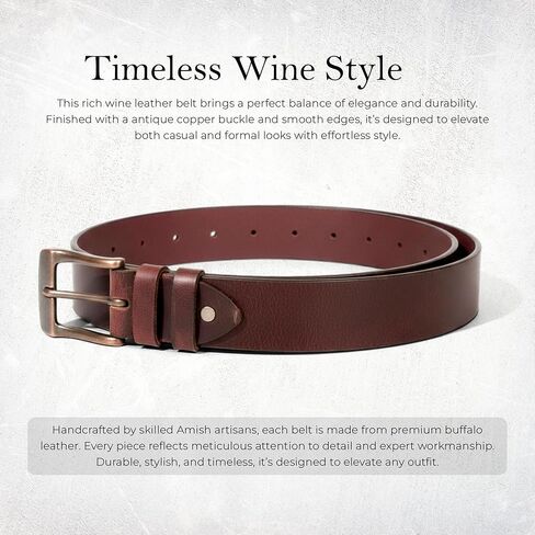 Mens Belts Leather Full Grain, Buffalo Leather, Handmade By Amish, (38mm) Width & (3.6mm) Thickness in Saudi Arabia