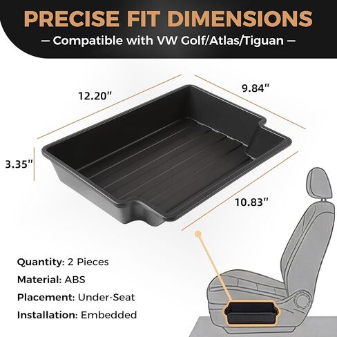 Under Seat Storage Box&Organizer Compatible with VW Golf 15-21,Atlas 23-25,Tiguan 17-25,2-Pack Hidden Organizer Tray for Front Seat Accessories,Not Compatible with Factory Amplifier Under Front Seats in Kuwait