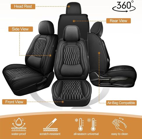 IKABRVEM Car Seat Covers fit for Volvo XC70 2003-2016 : Waterproof Leather Automotive Seat 5 Seats Full Set (Black) in Saudi Arabia