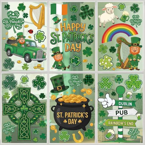 9 Sheets St. Patrick's Day Window Clings Double Sided Reusable St. Patrick's Day Window Decals Stickers for Irish Festival Holiday Party Shop Glass Display Decoration in Kuwait