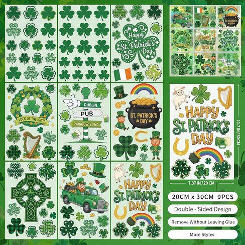 9 Sheets St. Patrick's Day Window Clings Double Sided Reusable St. Patrick's Day Window Decals Stickers for Irish Festival Holiday Party Shop Glass Display Decoration in Kuwait