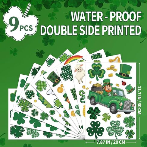 9 Sheets St. Patrick's Day Window Clings Double Sided Reusable St. Patrick's Day Window Decals Stickers for Irish Festival Holiday Party Shop Glass Display Decoration in Kuwait