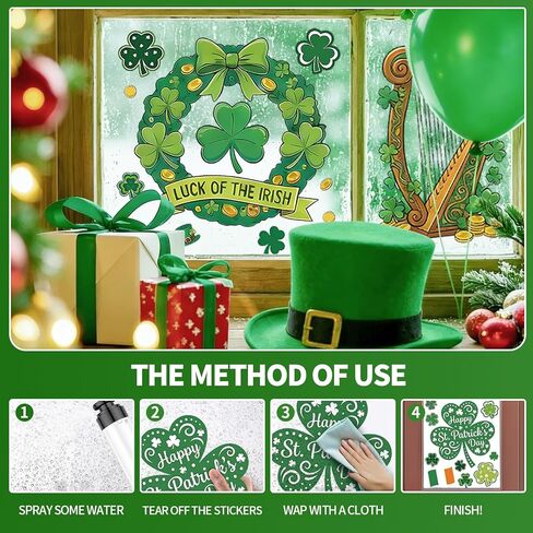 9 Sheets St. Patrick's Day Window Clings Double Sided Reusable St. Patrick's Day Window Decals Stickers for Irish Festival Holiday Party Shop Glass Display Decoration in Kuwait