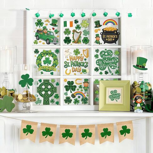 9 Sheets St. Patrick's Day Window Clings Double Sided Reusable St. Patrick's Day Window Decals Stickers for Irish Festival Holiday Party Shop Glass Display Decoration in Kuwait